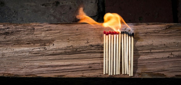 On fire.